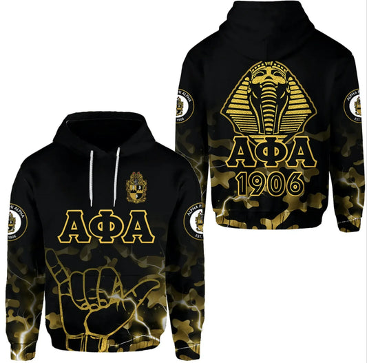 Alpha Phi Alpha Fraternity Camouflage Black Vibes - Hand Sign Hoodie