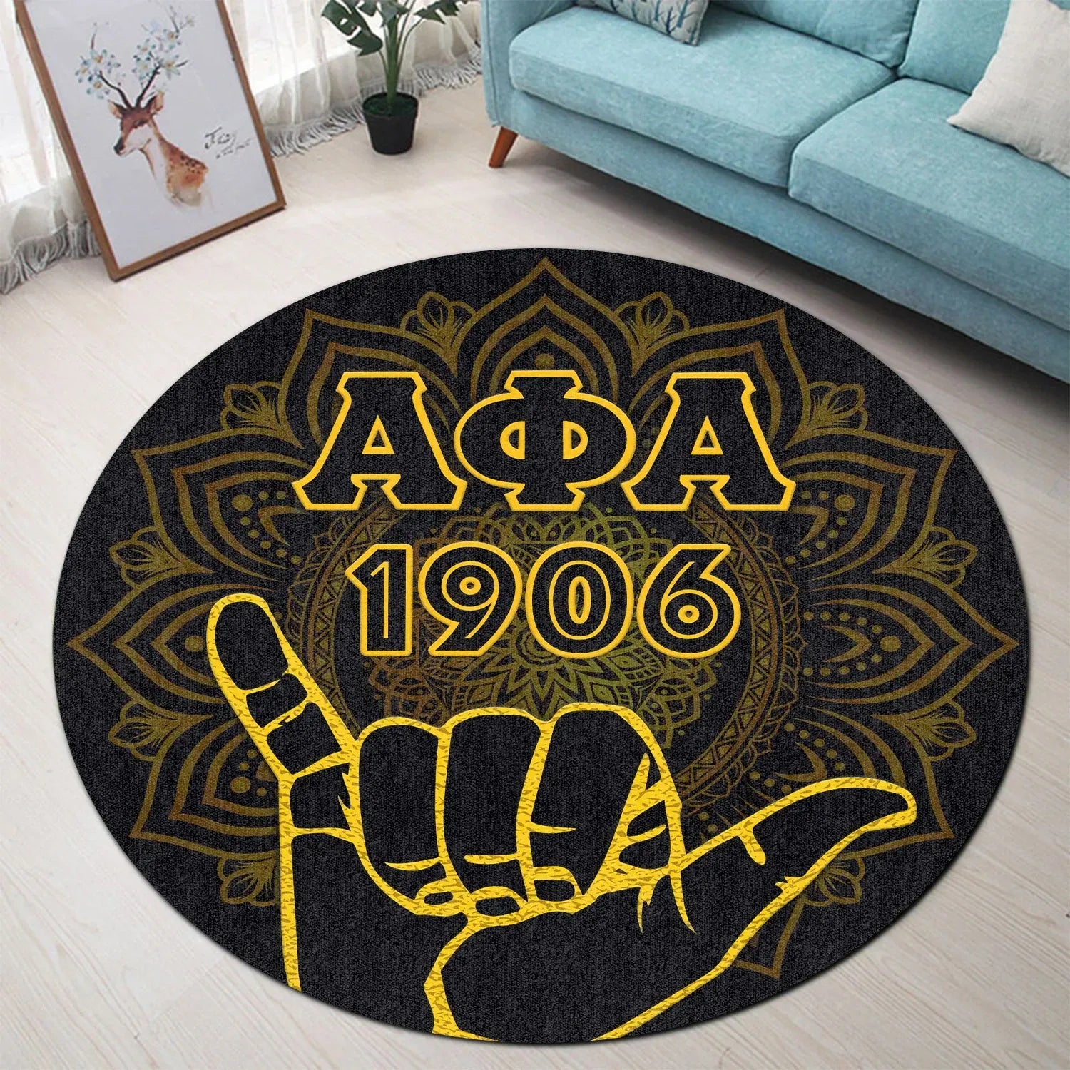 Alpha Phi Alpha Fraternity Mandala Vibes - Hand Sign Round Carpet