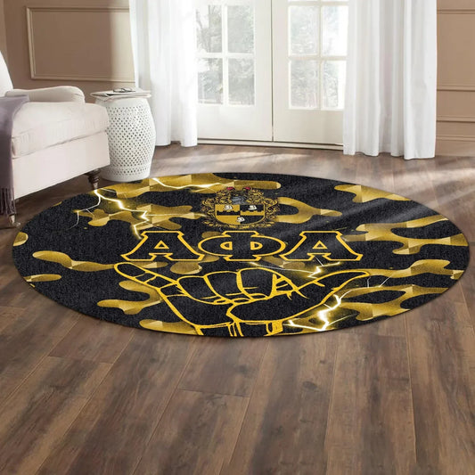 GetteeStore Carpet - Alpha Phi Alpha Fraternity Camouflage Vibes - Hand Sign Round Carpet J5