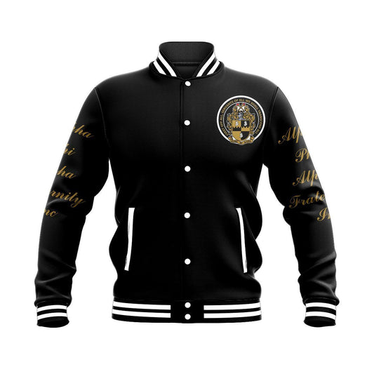 Black And Gold Alpha Phi Alpha Giza Baseball Jacket
