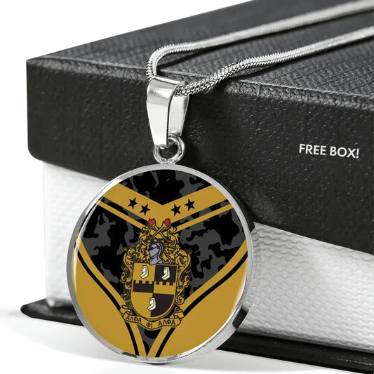 Personalised Alpha Phi Alpha Camouflage Luxury Necklace Circle | Africazone.store