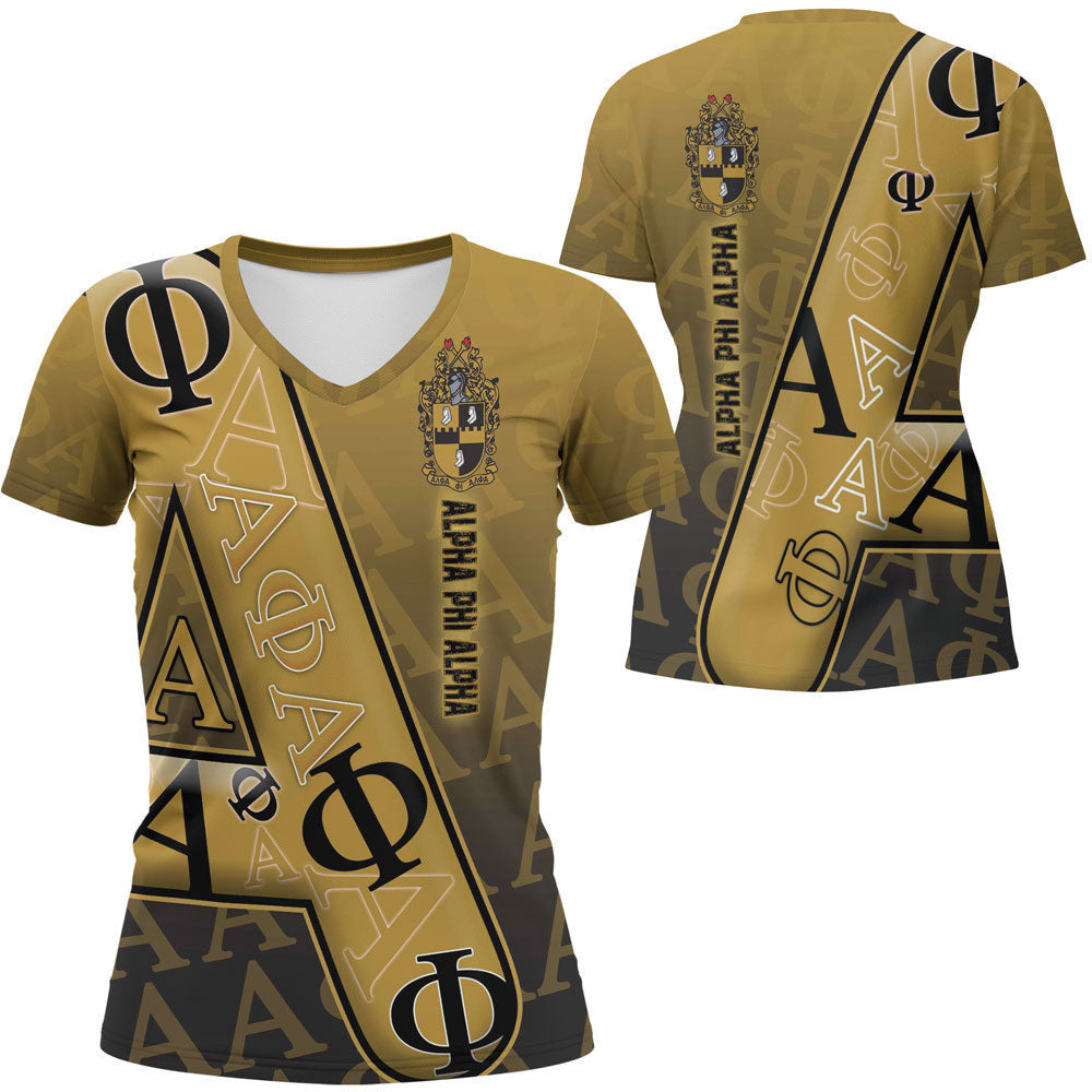 Gettee Clothing - Alpha Phi Alpha Letters Pattern V-neck T-shirt A35 | Gettee