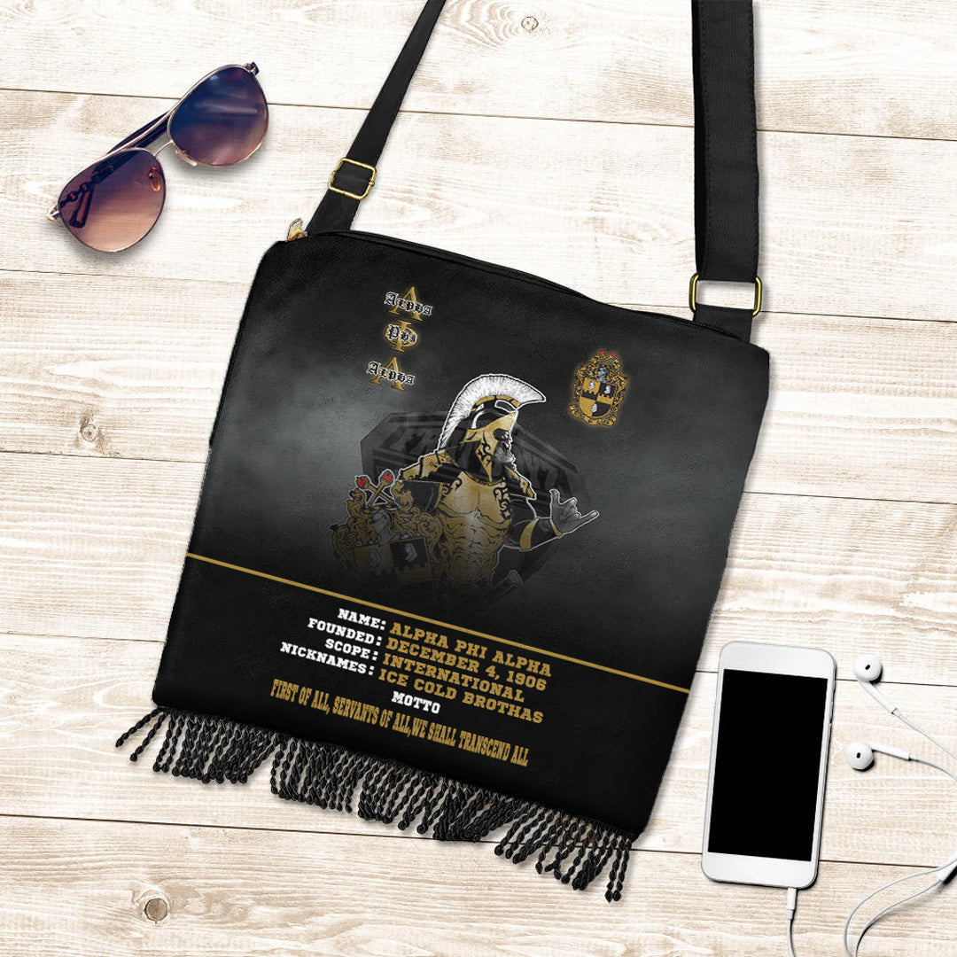 Gettee Crossbody Boho Handbag - Alpha Phi Alpha Motto Crossbody Boho Handbag | Gettee
