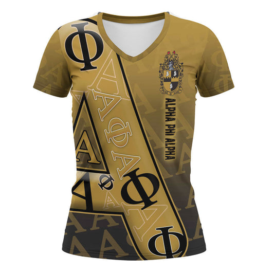Gettee Clothing - Alpha Phi Alpha Letters Pattern V-neck T-shirt A35 | Gettee