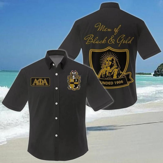 Black And Gold Alpha Phi Alpha Giza Short Sleeve Shirt J5