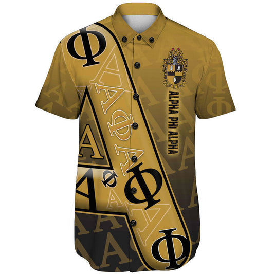 Gettee Clothing - Alpha Phi Alpha Letters Pattern Short Sleeve Shirt A35