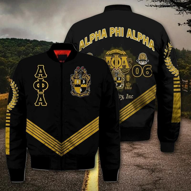 Pharaoh King Alpha Phi Alpha Sleeve Zip Bomber Jacket | Gettee