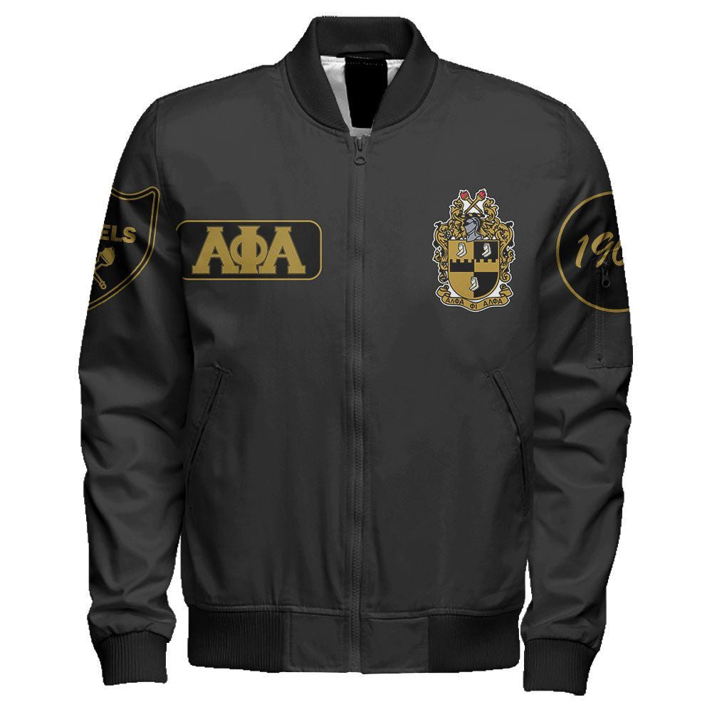 Black And Gold Alpha Phi Alpha Sleeve Zip Bomber Jacket