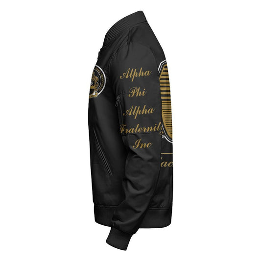 GetteeStore Jacket - Black And Gold Alpha Phi Alpha Giza Sleeve Zip Bomber Jacket J5