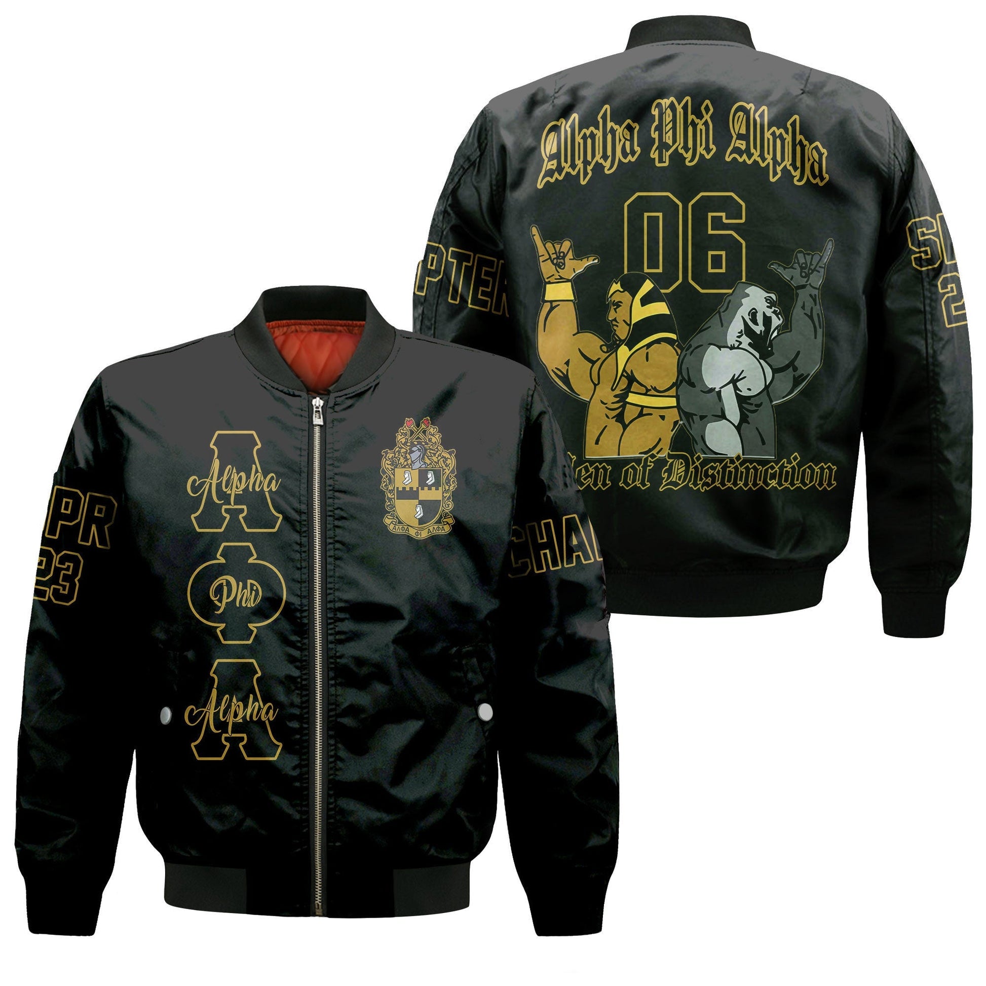 Getteestore Sleeve Zip Bomber Jacket - Alpha Phi Alpha Hand Sign Fraternity
