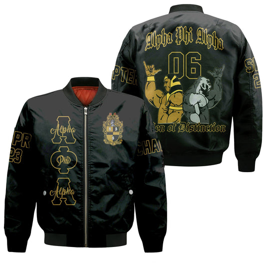 Getteestore Sleeve Zip Bomber Jacket - Alpha Phi Alpha Hand Sign Fraternity