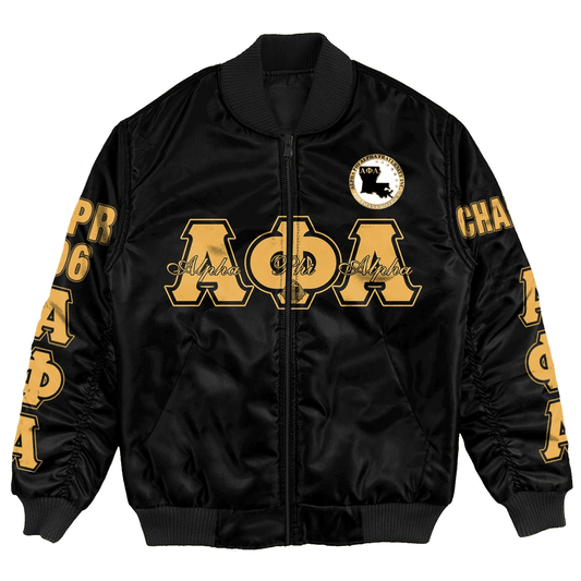 Gettee Bomber Jacket - Alpha Phi Alpha - Louisiana District of Alpha Phi Alpha Fraternity Bomber Jacket A7